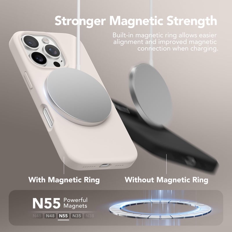 GONEZ حافظة GONEZ مغناطيسية لجهاز iPhone 16 Pro Max، متوافقة مع MagSafe، حافظة سائلة من السيليكون، مع واقي شاشة + واقي كاميرا، غلاف واقي كامل للجسم مضاد للصدمات 6.9 بوصة، حجر - Image 3