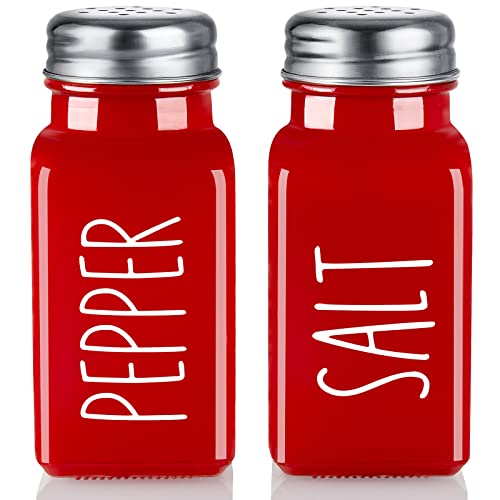 dopeca Red Salt and Pepper Shakers Set - Red Farmhouse Kitchen Decor and Accessories - Cute Glass Salt Shaker for Kitchen and Table - Image 1
