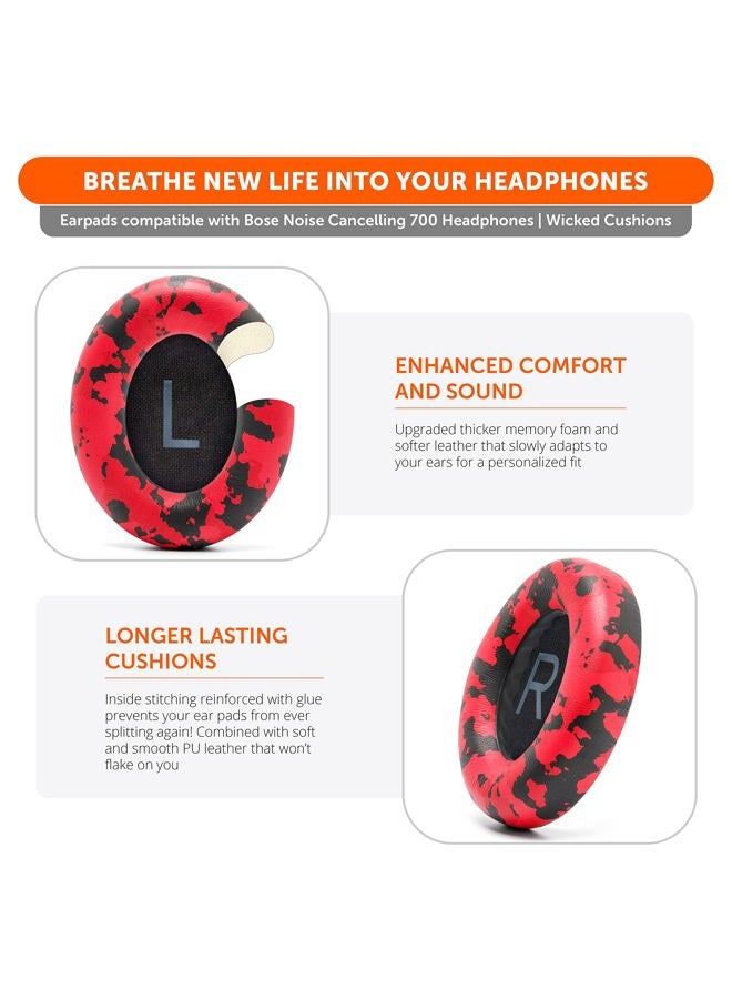 WC Wicked Cushions Upgraded Replacement Ear Pads for Bose 700 Noise Cancelling Headphones (NC700) - Softer PU Leather, Luxurious Memory Foam, Added Thickness, Extra Durable Ear Cushions | (Red Camo) - Image 4