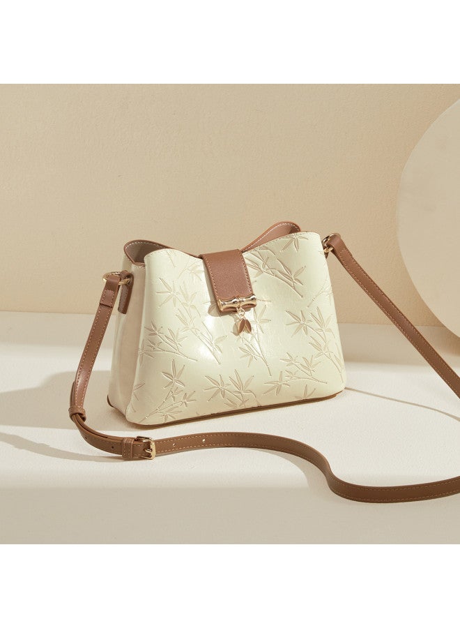 YEARCON Chinese Style Bamboo】elegant Textured Bucket Bag, Lightweight Large Capacity Shoulder Bag - Image 5