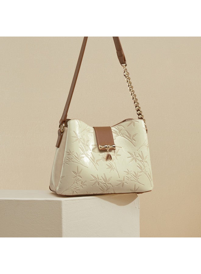 YEARCON Chinese Style Bamboo】elegant Textured Bucket Bag, Lightweight Large Capacity Shoulder Bag - Image 2