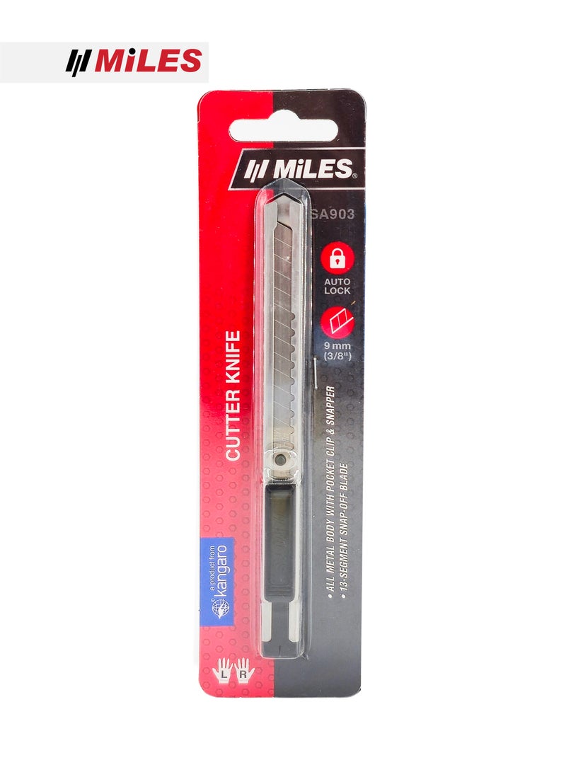 MiLES 9mm Metal Auto Lock Cutter Knife with Snap-Off Blade & Pocket Clip - Assorted Colours - Image 2