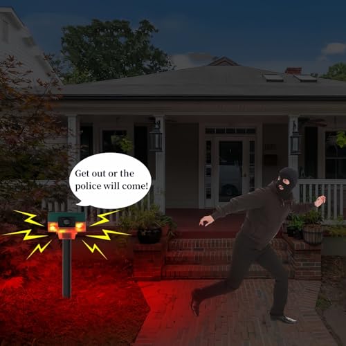 Lancoon Solar Motion Sensor Alarm Repellent 360°Motion Detector Loud Siren LED Flashing Light IP55 Waterproof with Remote High Volume Voice Recording for Farm Home Barn Yard - Image 5