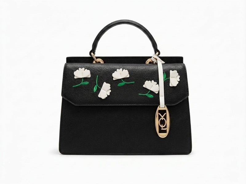 Women's Elegant Floral Embroidered Handbag with Adjustable Shoulder Strap - Image 1