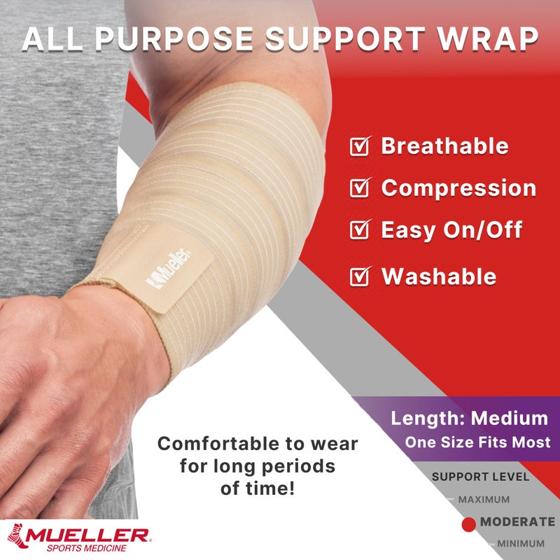 MUELLER Sports Medicine All-Purpose Support Wrap for Men and Women, Adjustable Compression for Joint and Muscle Support, Beige, Regular (Pack of 1) - Image 2