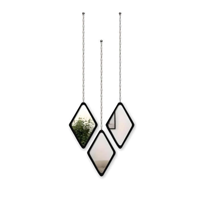Decorcreed Engineered Wood Diamond Shape Wall Mirror For Living Room Decorative Mirror For Wall Decoration Mirror Wall Decor For Living Room Mirror For Living Room Decorative Mirror 3 Piece