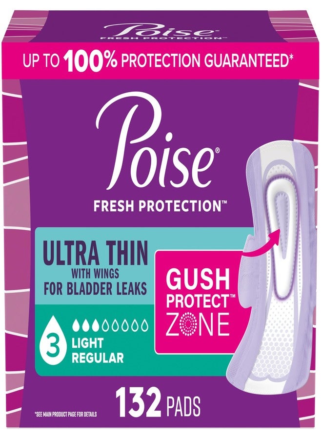 Poise Ultra Thin Incontinence & Postpartum Pads with Wings for Bladder Leaks, 3 Drop Light Absorbency, Regular Length, 132 Count (Packaging May Vary - Image 1