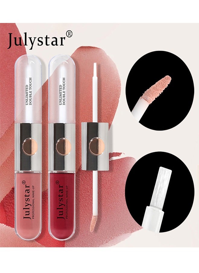 Julystar - Double Ended Lip Glaze Lip Oil High Gloss Lip Color 08,High Shine Lip Glaze,Transparent Lip Oil,Stick Cup Not Fade Waterproof Liquid Lipstick For Girls And Women - Image 1