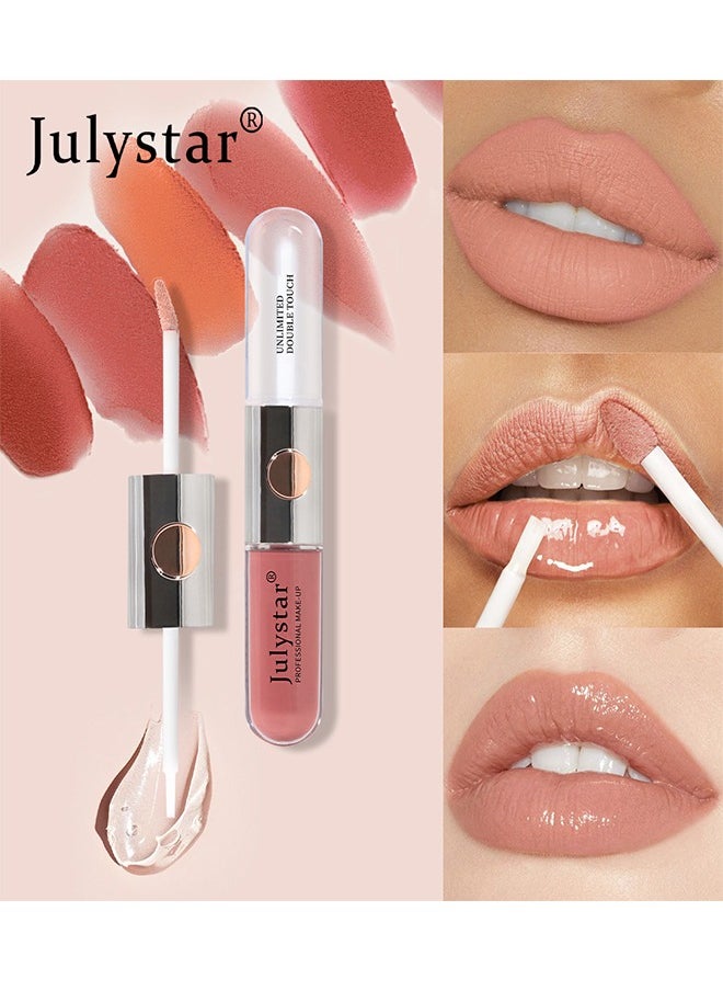 Julystar - Double Ended Lip Glaze Lip Oil High Gloss Lip Color 08,High Shine Lip Glaze,Transparent Lip Oil,Stick Cup Not Fade Waterproof Liquid Lipstick For Girls And Women - Image 1