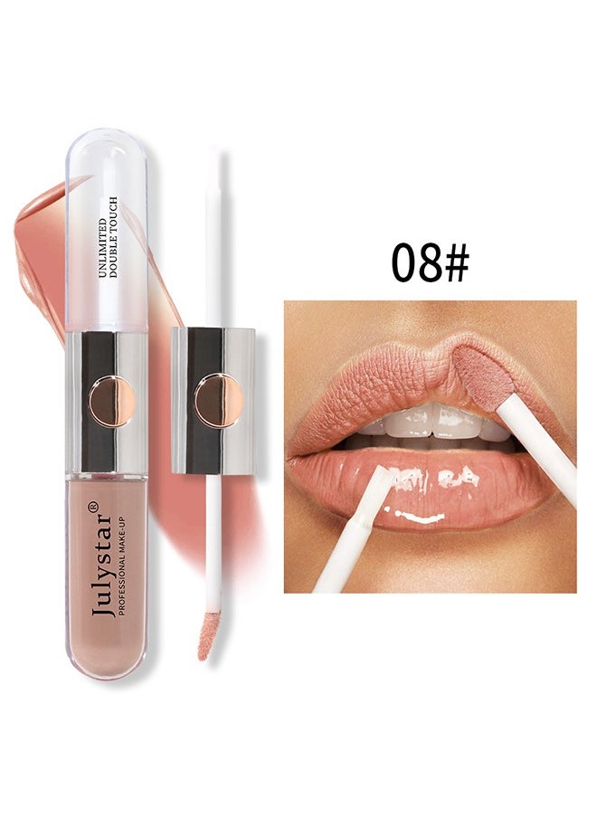 Julystar - Double Ended Lip Glaze Lip Oil High Gloss Lip Color 08,High Shine Lip Glaze,Transparent Lip Oil,Stick Cup Not Fade Waterproof Liquid Lipstick For Girls And Women - Image 1