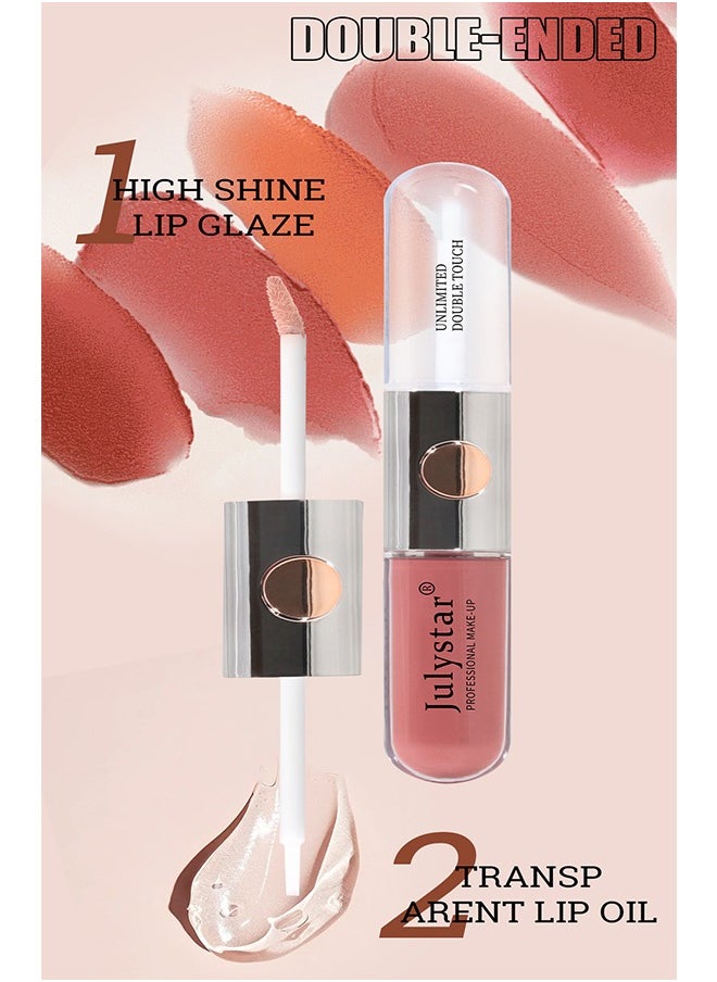 Julystar - Double Ended Lip Glaze Lip Oil High Gloss Lip Color 08,High Shine Lip Glaze,Transparent Lip Oil,Stick Cup Not Fade Waterproof Liquid Lipstick For Girls And Women - Image 1