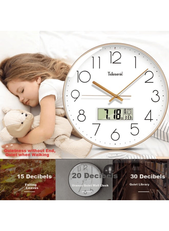 Telesonic Wall Clock, Living Room Perpetual Calendar Clock, Temperature And Date Display, Simple Quartz Clock, No Drilling Required, Wall-mounted, 30cm - Image 2