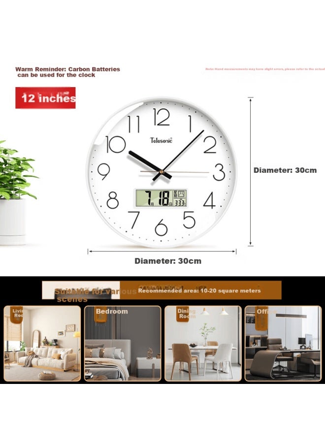 Telesonic Wall Clock, Living Room Perpetual Calendar Clock, Temperature And Date Display, Simple Quartz Clock, No Drilling Required, Wall-mounted, 30cm - Image 1