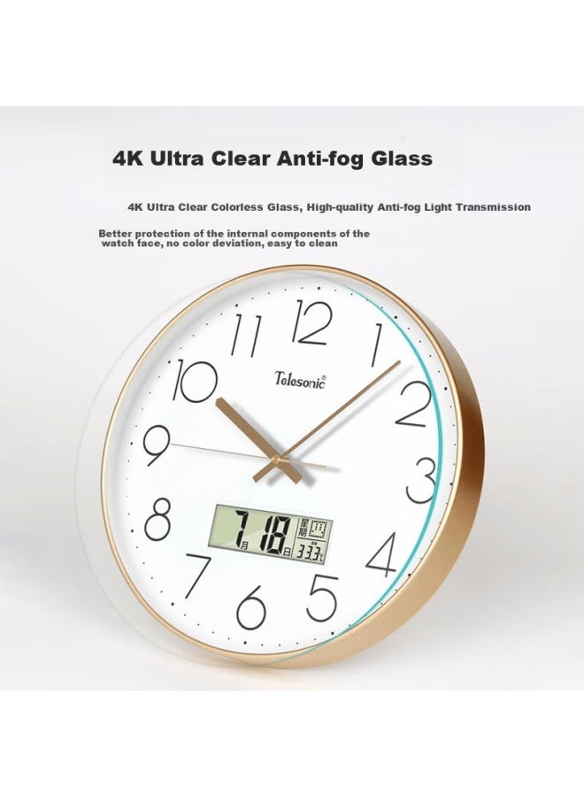Telesonic Wall Clock, Living Room Perpetual Calendar Clock, Temperature And Date Display, Simple Quartz Clock, No Drilling Required, Wall-mounted, 30cm - Image 3