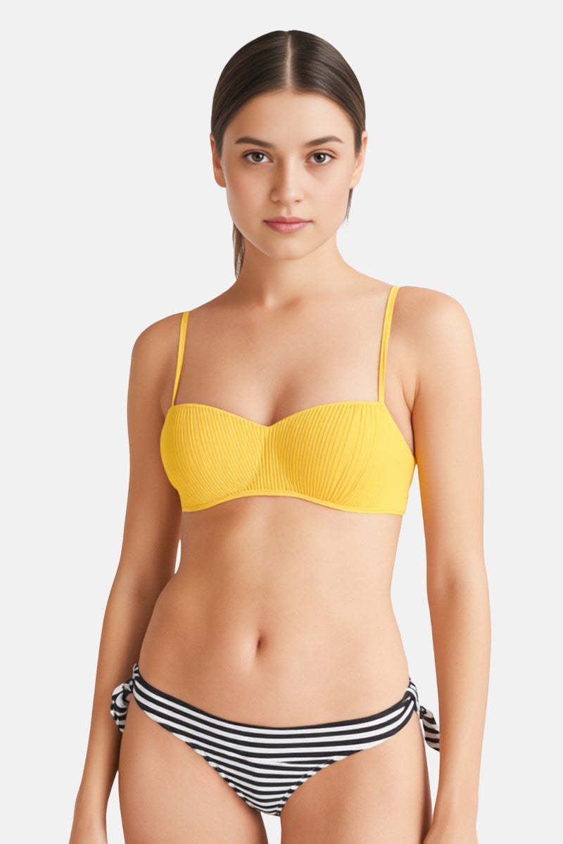 RIP CURL Women Pleated Padded Bikini Top, Neon Orange - Image 1