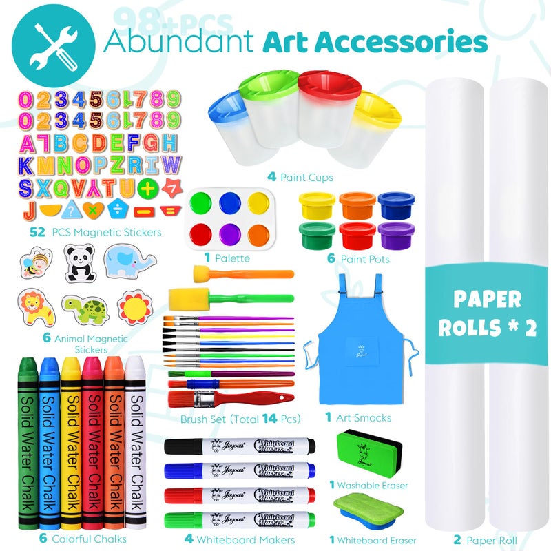 Joyooss Art Easel for Kids,Double Sided Wooden with 98+ Accessories Kids Easel Drawing Board with Magnetic Chalkboard,Dry Erase White Board & Paper Roll Paint Art Easel for Kid Age 2-4 4-8 9-12 - Image 3