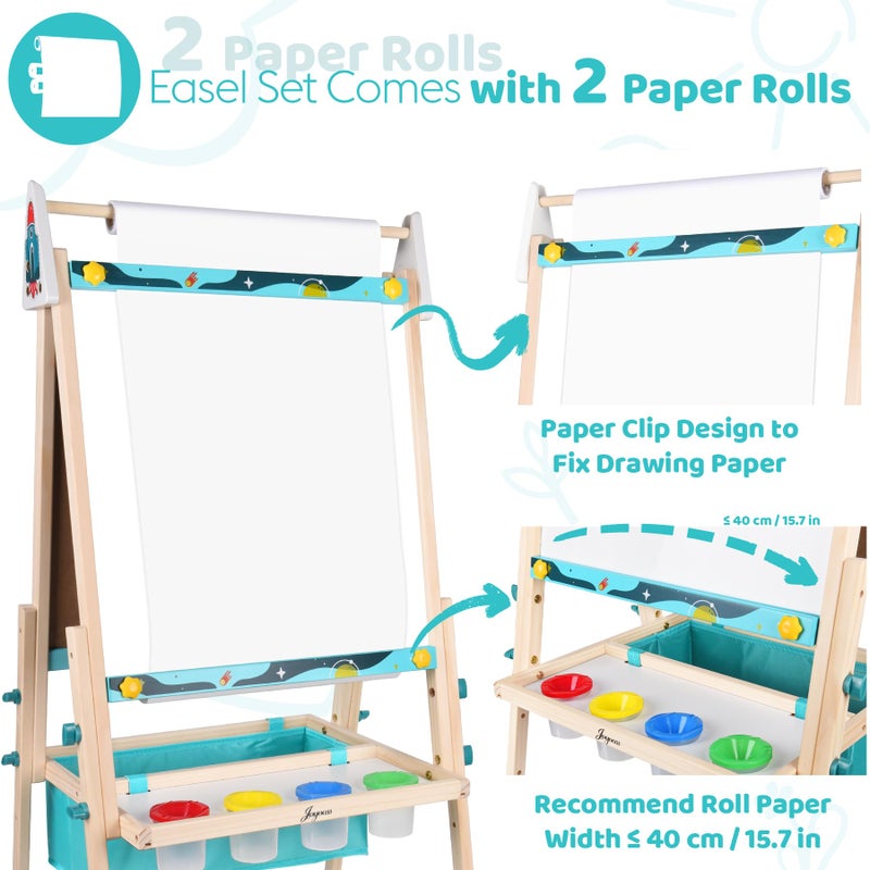 Joyooss Art Easel for Kids,Double Sided Wooden with 98+ Accessories Kids Easel Drawing Board with Magnetic Chalkboard,Dry Erase White Board & Paper Roll Paint Art Easel for Kid Age 2-4 4-8 9-12 - Image 2
