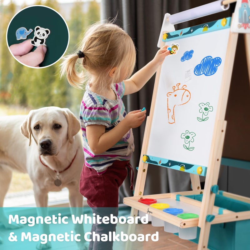 Joyooss Art Easel for Kids,Double Sided Wooden with 98+ Accessories Kids Easel Drawing Board with Magnetic Chalkboard,Dry Erase White Board & Paper Roll Paint Art Easel for Kid Age 2-4 4-8 9-12 - Image 4