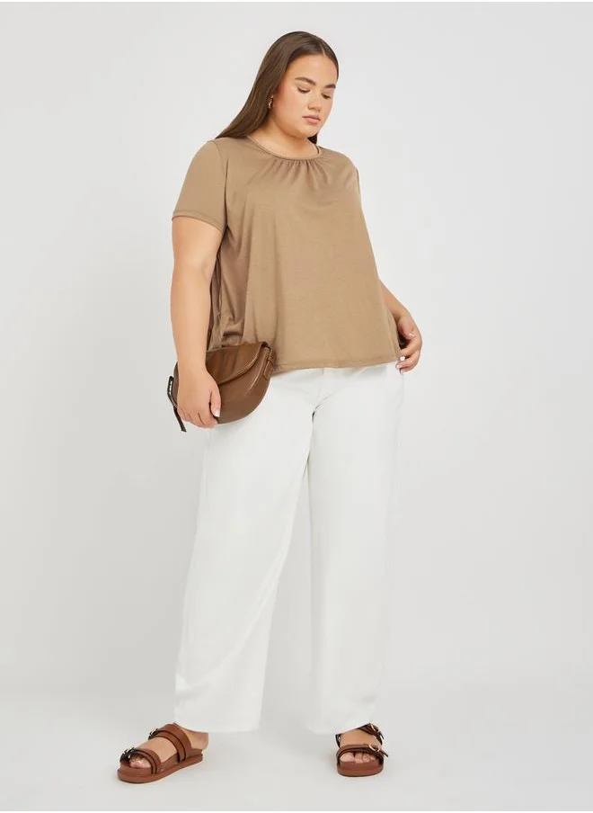 ستايلي Styli Plus Size Round Neck Short Sleeve T-Shirt