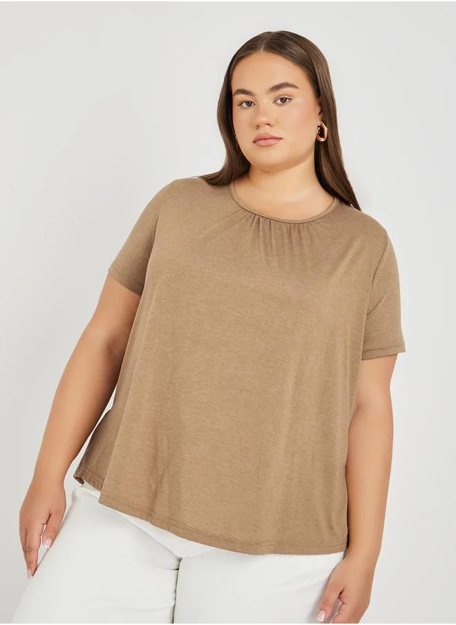 ستايلي Styli Plus Size Round Neck Short Sleeve T-Shirt