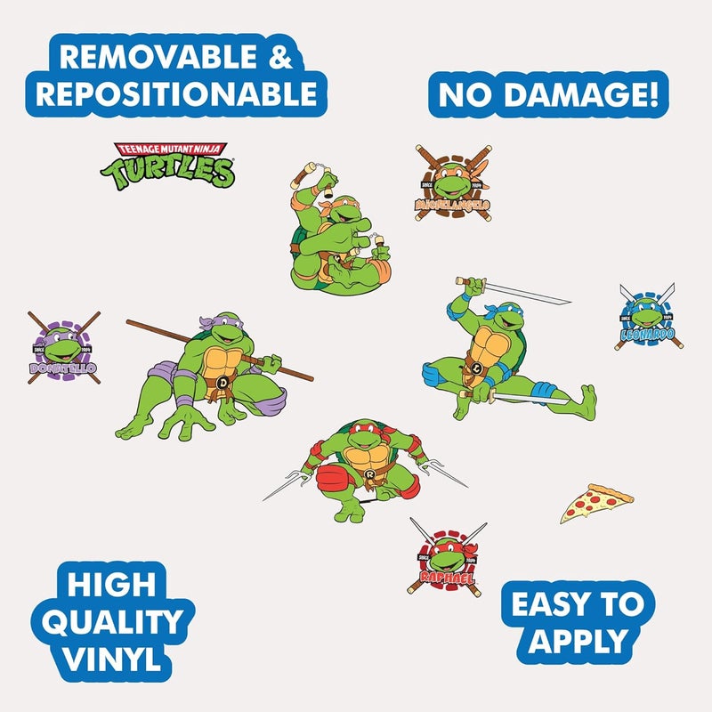 WALL PALZ Teenage Mutant Ninja Turtles Wall Decals  Set of 10 TMNT Vinyl Wall Sticker Bedroom Decorations  Peel and Stick Room Decor Red Green Blue Purple - Image 3