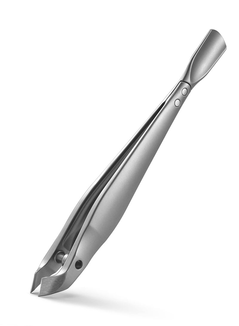 Premium Cuticle Clippers for Nails , Sharp Trimmer Tool , 2 in 1 Cuticle Trimmer with Pouch, Slim Portable Tool for Fingernails and Toenails Silver - Image 1
