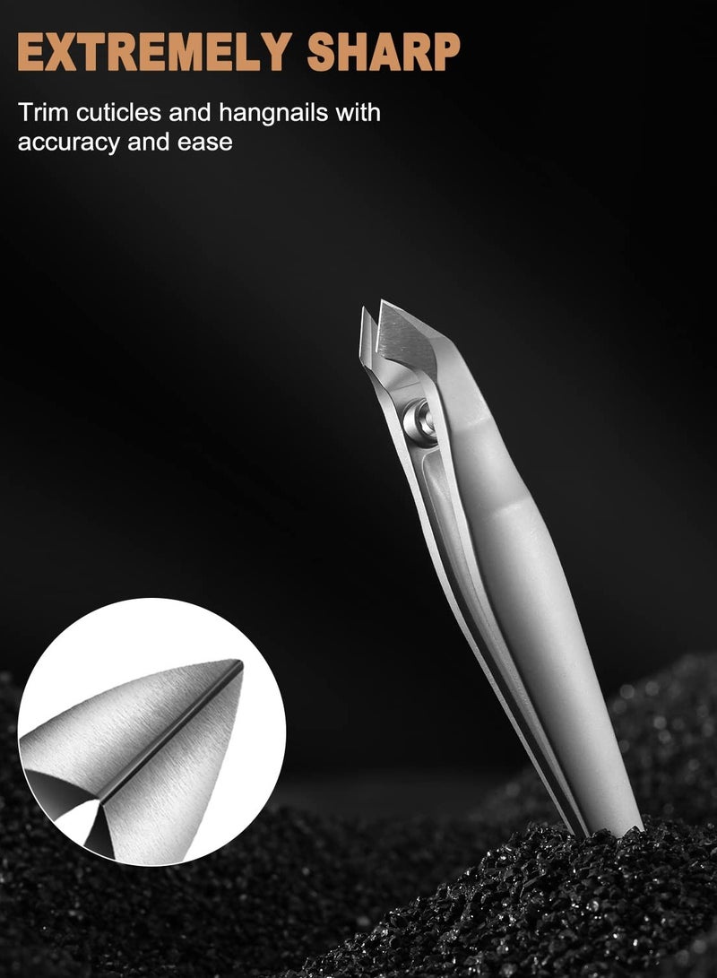 Premium Cuticle Clippers for Nails , Sharp Trimmer Tool , 2 in 1 Cuticle Trimmer with Pouch, Slim Portable Tool for Fingernails and Toenails Silver - Image 5