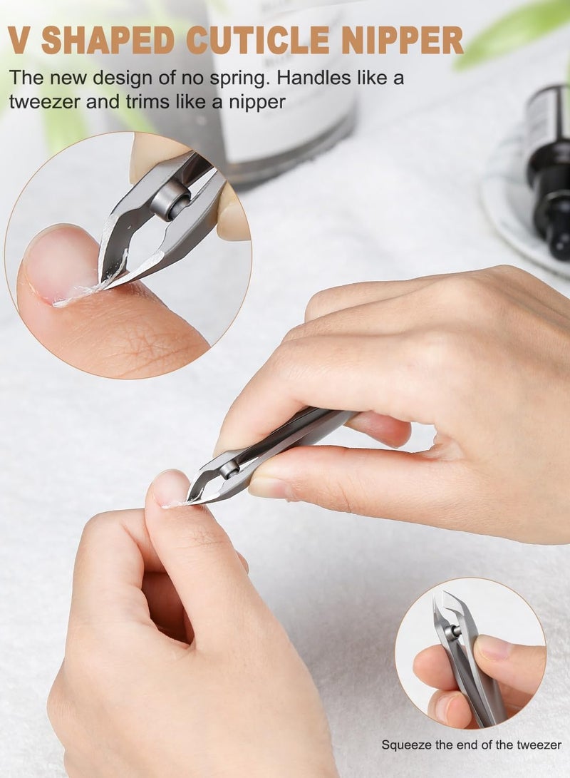 Premium Cuticle Clippers for Nails , Sharp Trimmer Tool , 2 in 1 Cuticle Trimmer with Pouch, Slim Portable Tool for Fingernails and Toenails Silver - Image 2