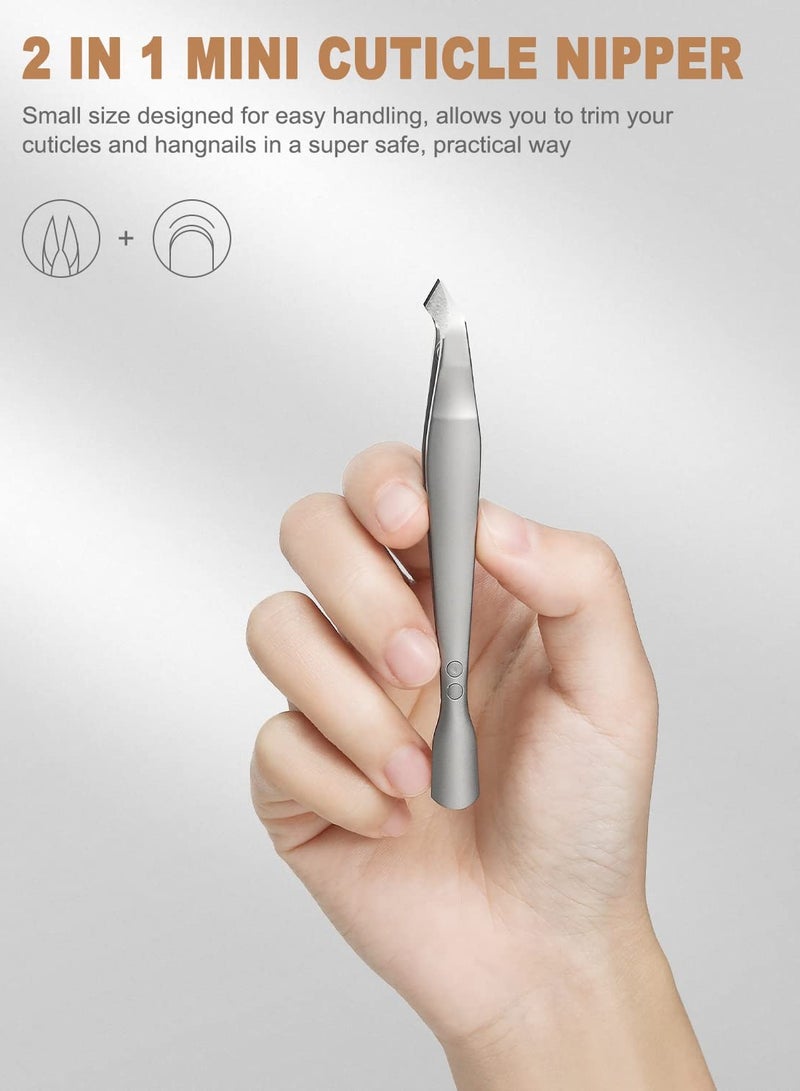 Premium Cuticle Clippers for Nails , Sharp Trimmer Tool , 2 in 1 Cuticle Trimmer with Pouch, Slim Portable Tool for Fingernails and Toenails Silver - Image 3