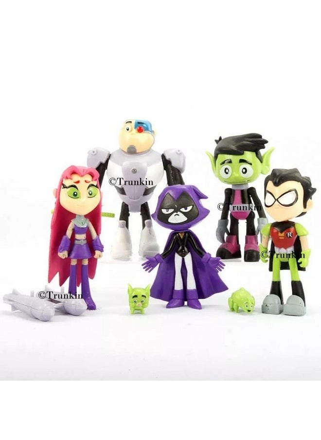 Trunkin - Trunkin | Teen Titans Beast Boy Anime Set of 5 Pcs| Movie Steel Bones Starfire Raven Handyman Office Boy Action Figure Anime Figurine Collectible Figures, Polyvinyl Chloride - Image 1