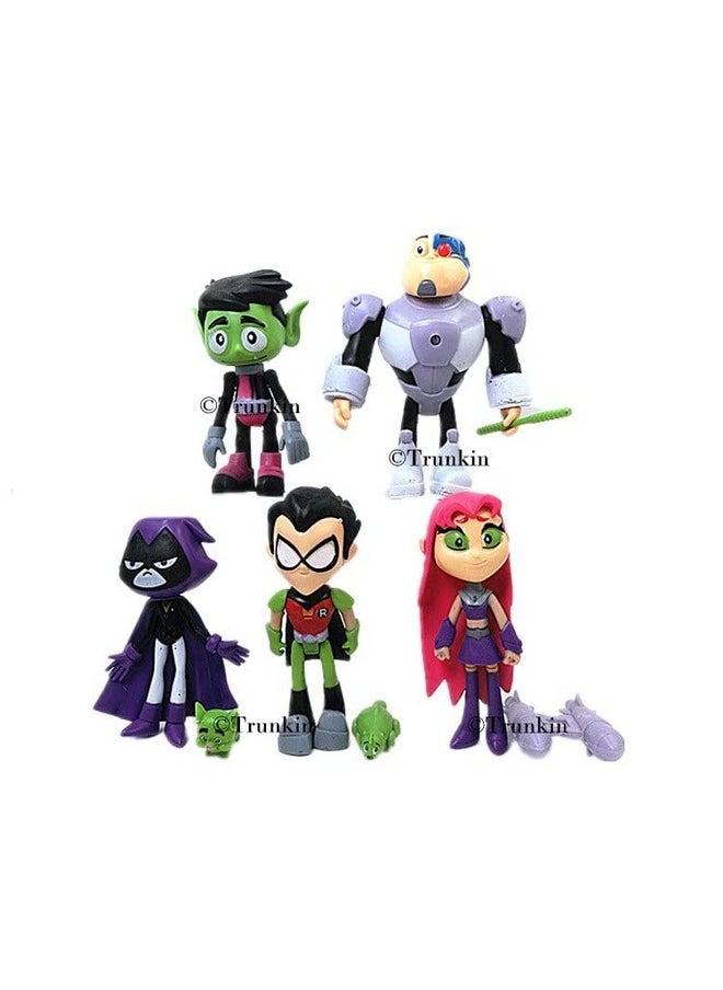 Trunkin - Trunkin | Teen Titans Beast Boy Anime Set of 5 Pcs| Movie Steel Bones Starfire Raven Handyman Office Boy Action Figure Anime Figurine Collectible Figures, Polyvinyl Chloride - Image 1