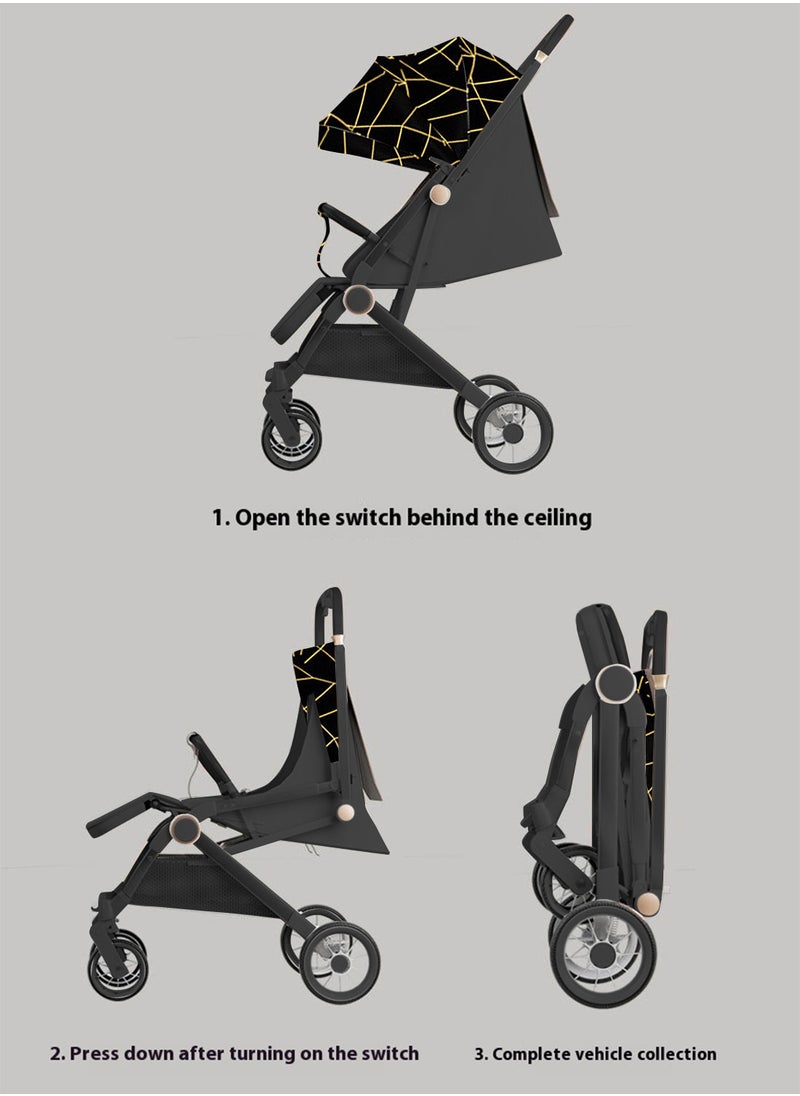 Baby Stroller, Can Sit And Lie,Three Point Safety Belt Lightweight Stroller For Travel, With Handle And Pocket
