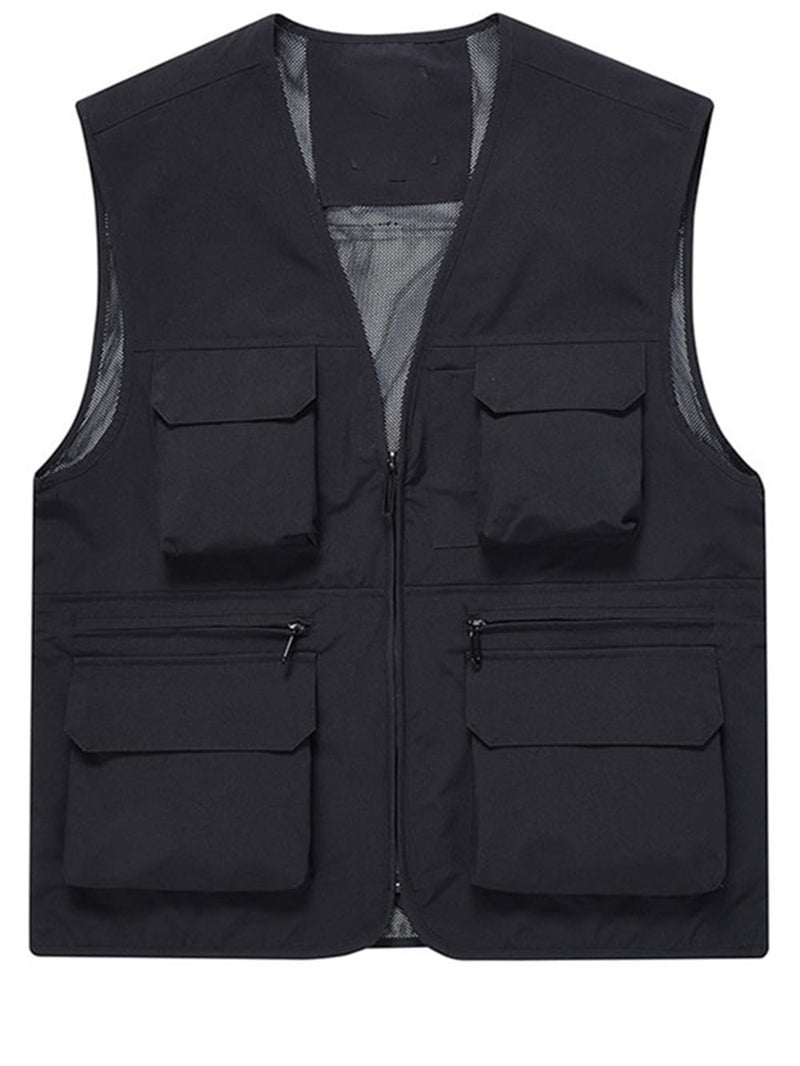 ceauros Mens Utility Fishing Vest Lightweight Outdoor Zip up Travel Work Cargo Vest Jacket with Multi PocketsblackM - Image 2