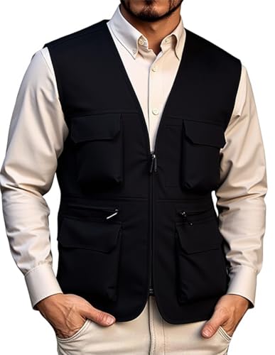 ceauros Mens Utility Fishing Vest Lightweight Outdoor Zip up Travel Work Cargo Vest Jacket with Multi PocketsblackM - Image 3