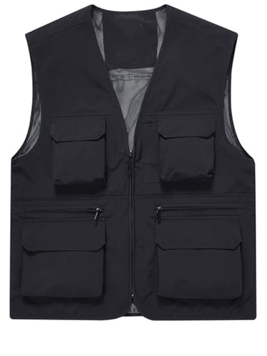ceauros Mens Utility Fishing Vest Lightweight Outdoor Zip up Travel Work Cargo Vest Jacket with Multi PocketsblackM - Image 1