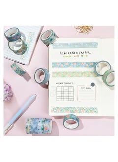 Excefore Blue Floral Washi Tape, 12 Rolls Watercolor Rose Washi Masking Tape 15 mm Flower Pattern Decorative Paper Sticker for Scrapbook Journal Supplies Planners DIY Crafts Card Making  - Image 3