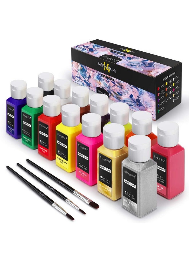 Magicfly Permanent Soft Fabric Paint Set Set Of 14(60Ml Each) Textile Paints With 3 Brushes No Heating Needed & Washable Fabric Paint For Clothes Canvas T Shirts Jeans Bags All Diy Projects  - Image 1