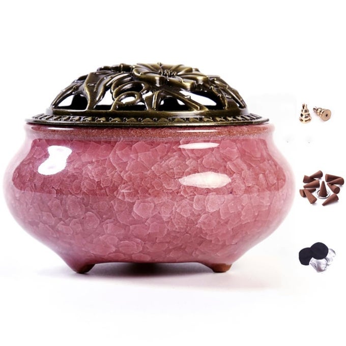CERAMIC INCENSE BURNER WITH INCENSE STICK HOLDER INSULATION USE FOR STICK OR COIL INCENSE SAGE CONES AND FRANKINCENSE VIOLET