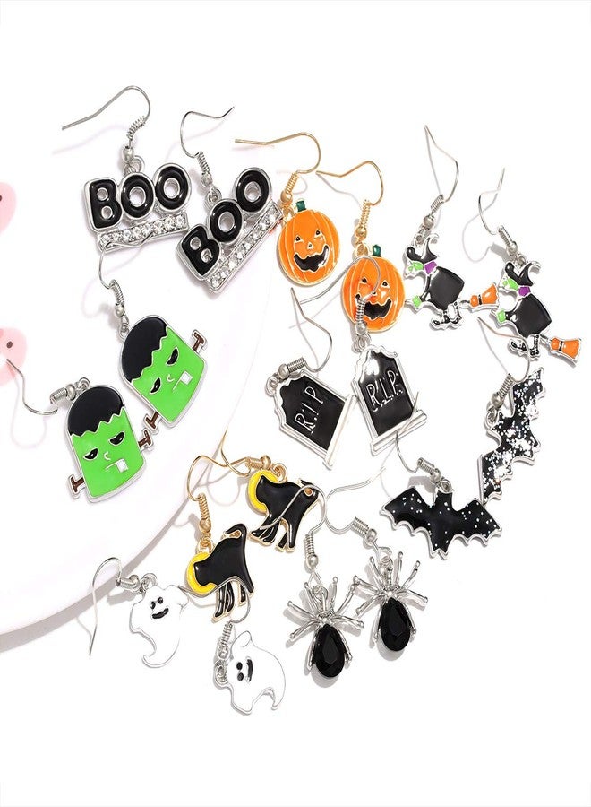 PHALIN Halloween Earrings for Women Ghost Spider Pumpkin Switch Cat Earrings Set for Party Costome (9 Pairs Halloween Drop) - Image 4