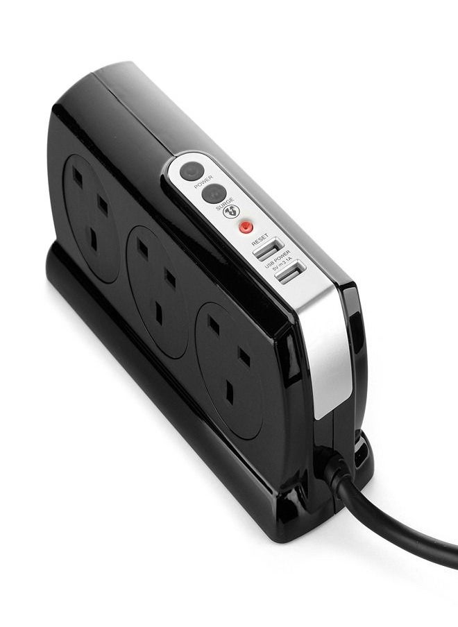 MASTERPLUG High Gloss 6 Socket Compact Power Extension Cord 2 USB 4 M Black  - Image 1