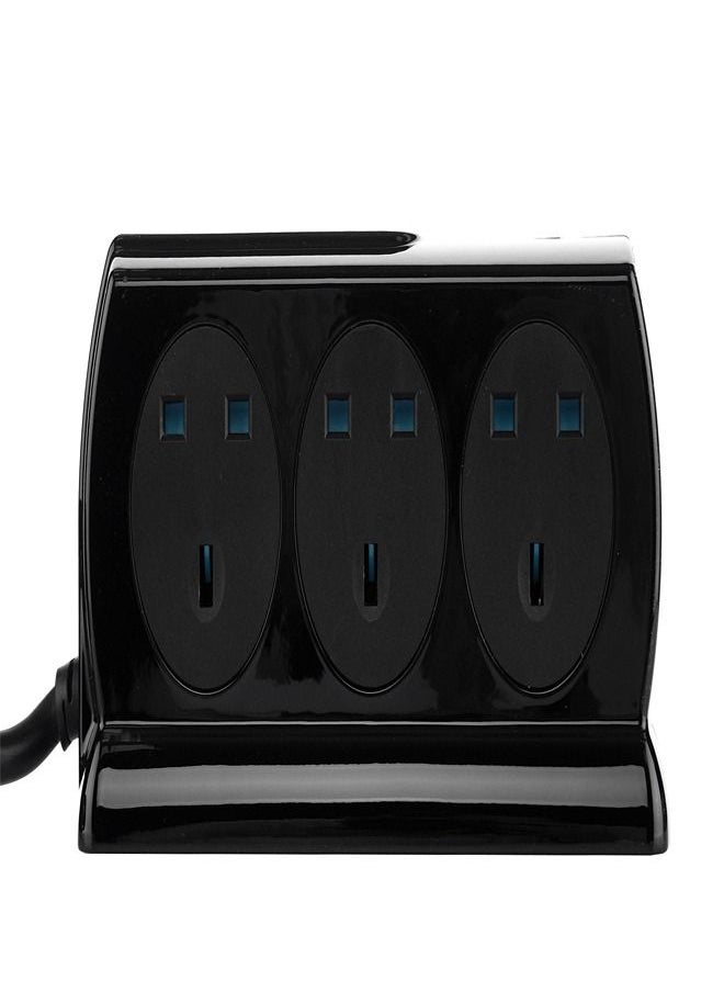 MASTERPLUG High Gloss 6 Socket Compact Power Extension Cord 2 USB 4 M Black  - Image 2