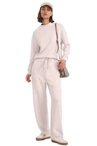 WIHOLL Two Piece Sets for Women - Khaki - Medium - Casual - Mock Neck Long Sleeve Top & Wide Leg Pants with Pockets - Perfect for Travel, Home, Sports & Casual Occasions - Image 4