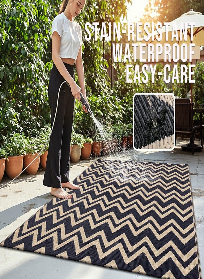 OLANLY Waterproof Outdoor Rug 5x8 ft Clearance, Reversible Plastic Straw Rug, RV Mat, Indoor Outdoor Carpet for Patio, Camping, Balcony, Deck, Backyard, Black & Beige - Image 3