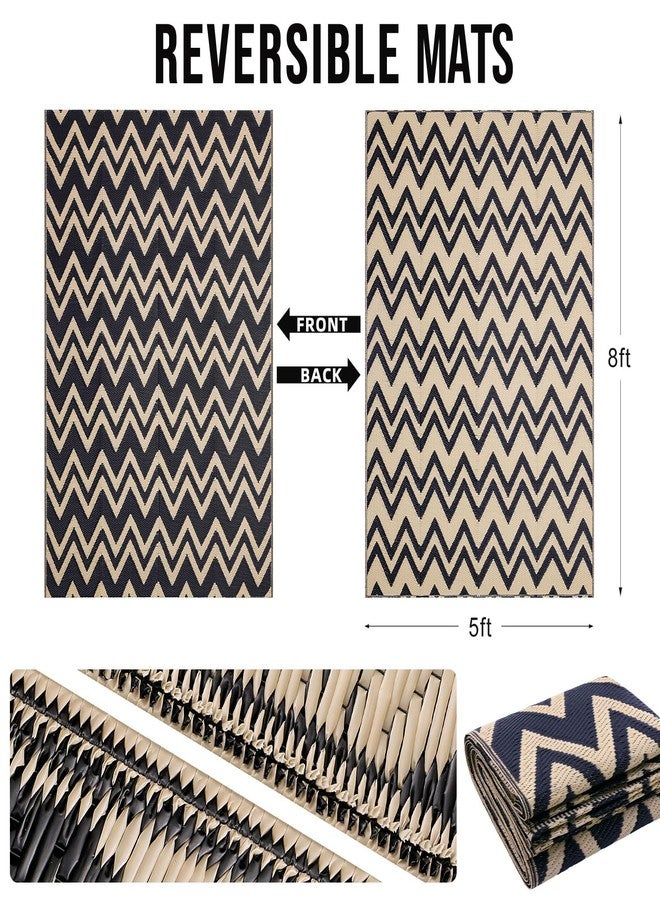 OLANLY Waterproof Outdoor Rug 5x8 ft Clearance, Reversible Plastic Straw Rug, RV Mat, Indoor Outdoor Carpet for Patio, Camping, Balcony, Deck, Backyard, Black & Beige - Image 2