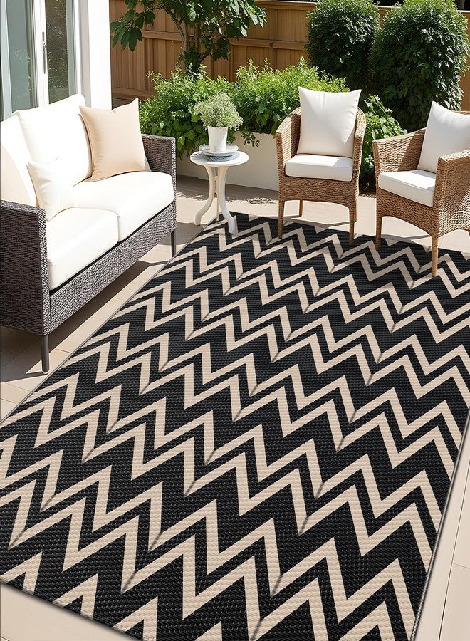 OLANLY Waterproof Outdoor Rug 5x8 ft Clearance, Reversible Plastic Straw Rug, RV Mat, Indoor Outdoor Carpet for Patio, Camping, Balcony, Deck, Backyard, Black & Beige - Image 1