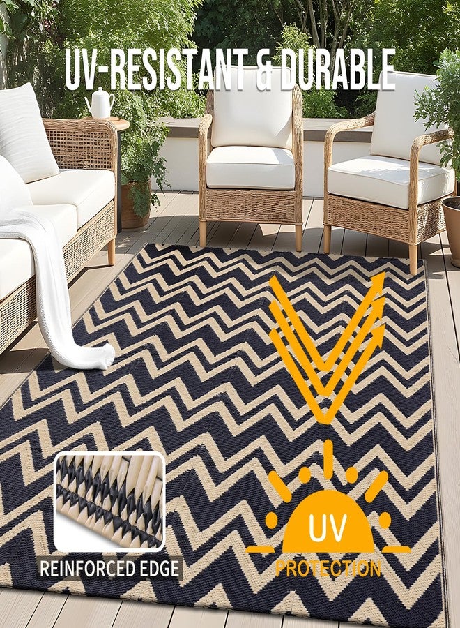 OLANLY Waterproof Outdoor Rug 5x8 ft Clearance, Reversible Plastic Straw Rug, RV Mat, Indoor Outdoor Carpet for Patio, Camping, Balcony, Deck, Backyard, Black & Beige - Image 4