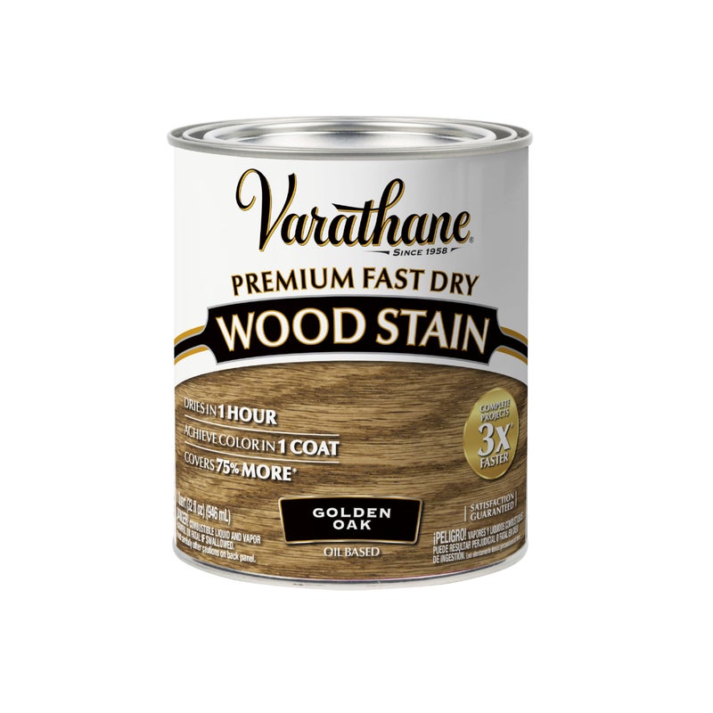 Varathane Premium Fast Dry Wood Stain | 1 Hour Dry Time | 1 Coat Color | Interior Wood Stain | Furniture, Cabinets, Doors, Trim | Quart | Golden Oak - Image 1