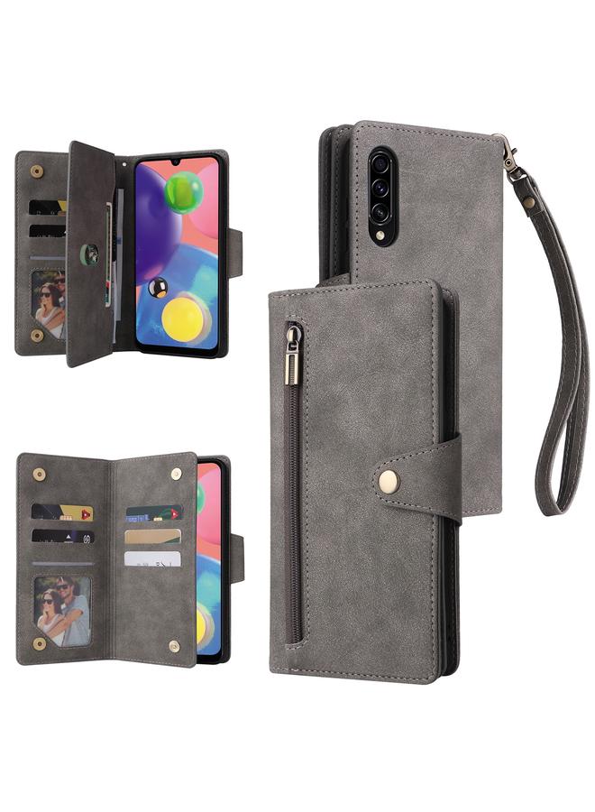 S-TOP Case For Samsung Galaxy A70/A70S Rivet Buckle 9 Cards Three Fold Leather Phone Case - Image 1