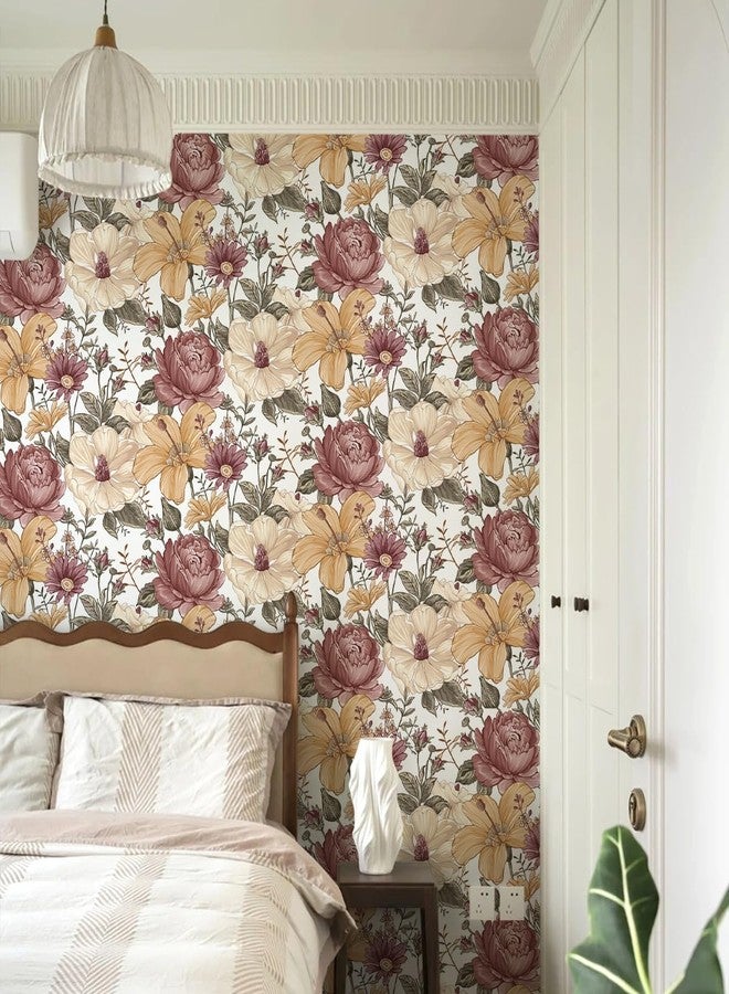 Livebor Floral Peel and Stick Wallpaper Vintage Large Floral Wallpaper 16.9in x 118.1in Multicolor Floral Contact Paper Peony Removable Self Adhesive Wallpaper for Bedroom Bathroom Decorative Vinyl - Image 2