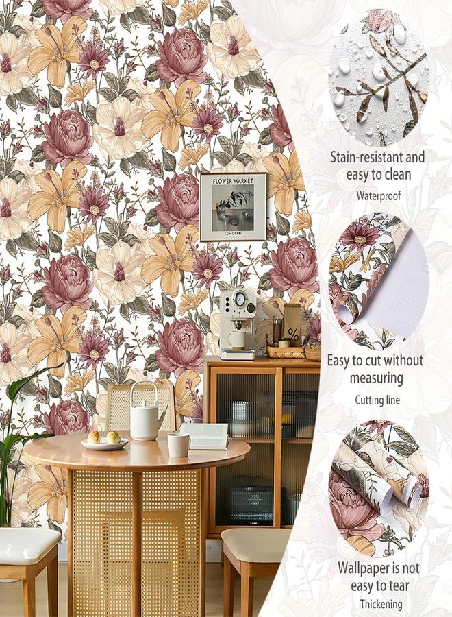Livebor Floral Peel and Stick Wallpaper Vintage Large Floral Wallpaper 16.9in x 118.1in Multicolor Floral Contact Paper Peony Removable Self Adhesive Wallpaper for Bedroom Bathroom Decorative Vinyl - Image 5